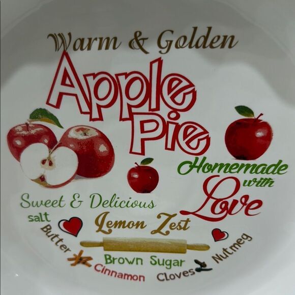 Apple Pie Ceramic Recipe Baking Dish 10 In Round 1 1/2 In Tall Homemade Love - Picture 3 of 6